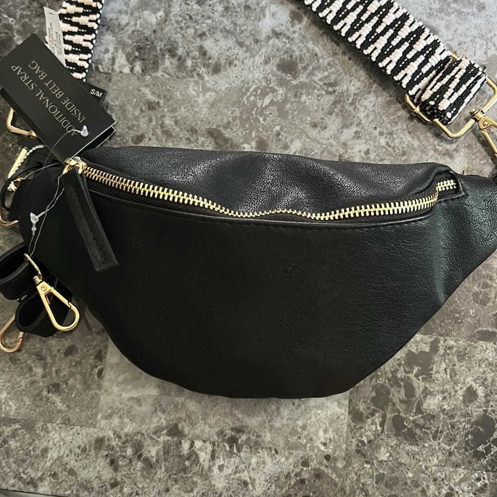 Black non Leather Crossbody Bag with Gold Accents - Picture 2 of 5